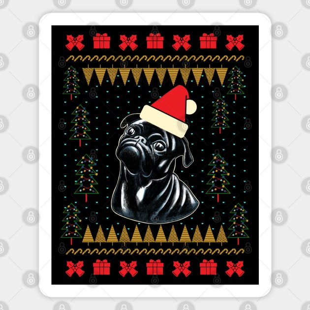 Black Pug Ugly Christmas Sweater Magnet by okpinsArtDesign